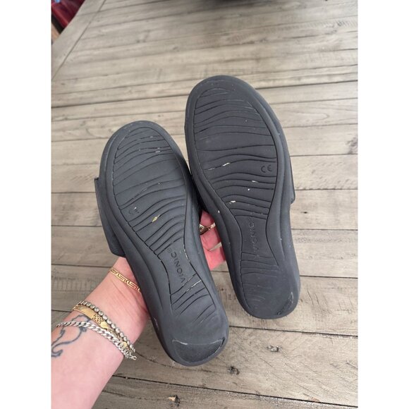VIONIC Black Leather Val Flat Slide Sandals Size 6.5 / 37.5 - Picture 4 of 4